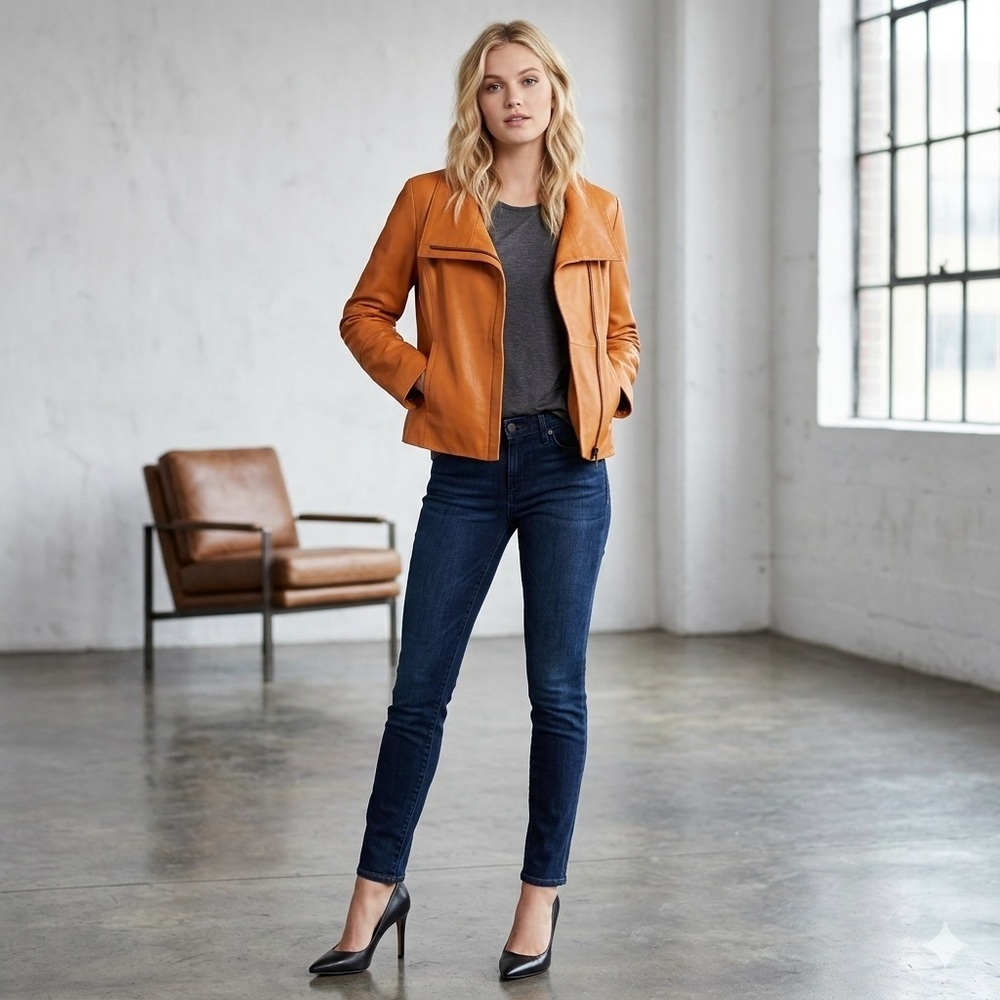 Cole Haan Leather Moto Racer Jacket